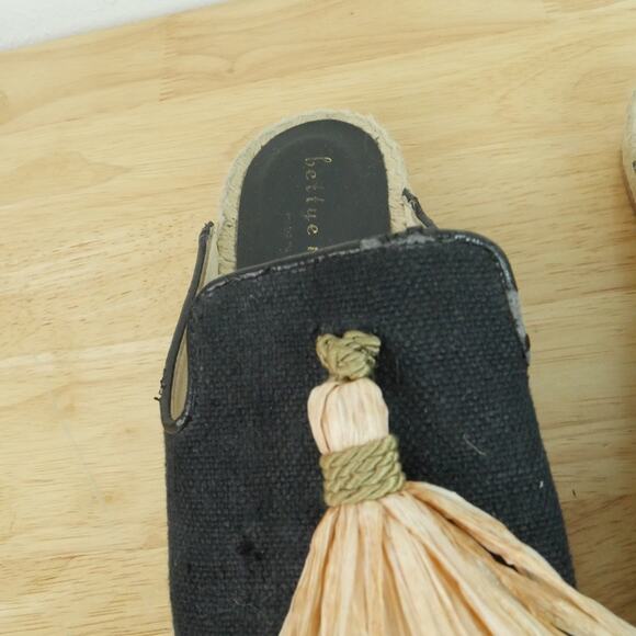 Bettye Muller Mules Espadrille Sandals Rabat Tassel Beach Resort 38 8 Black - Picture 4 of 11